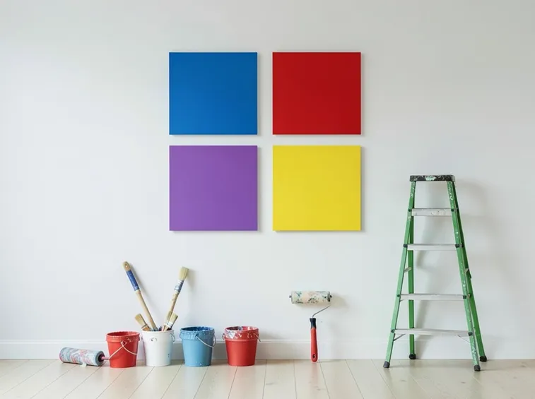 Pittura, pennelli e rulli sono pronti per dipingere
