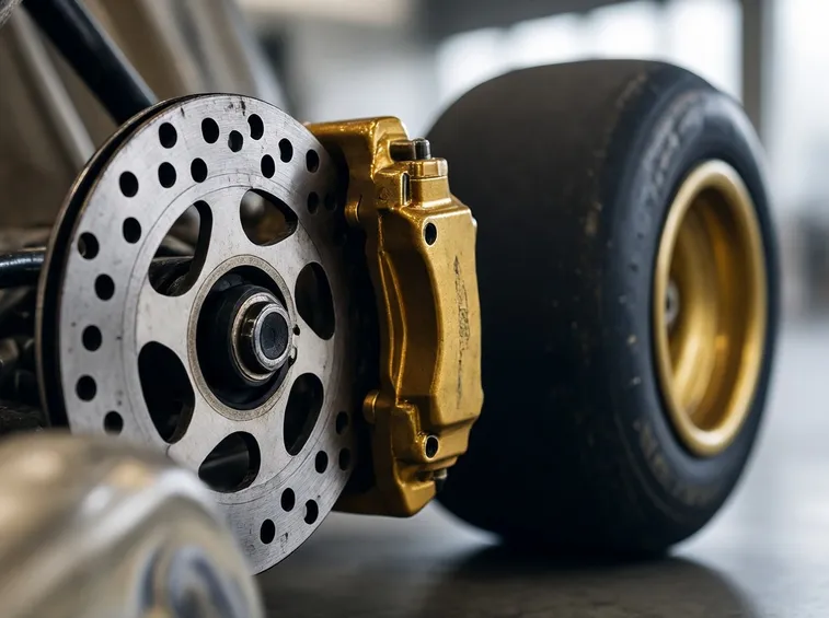 Particolare del freno a disco di un kart da corsa