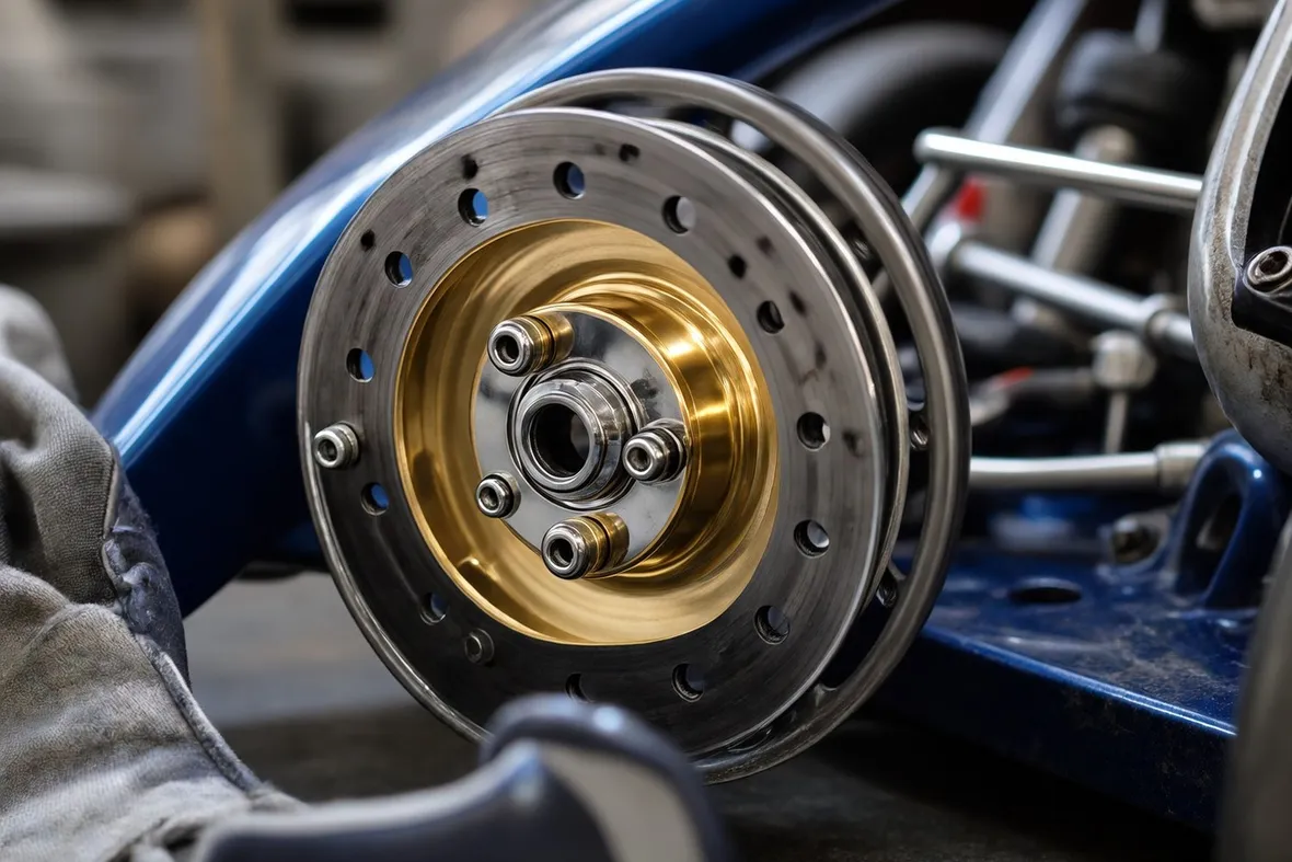 Particolare del mozzo di un kart da corsa