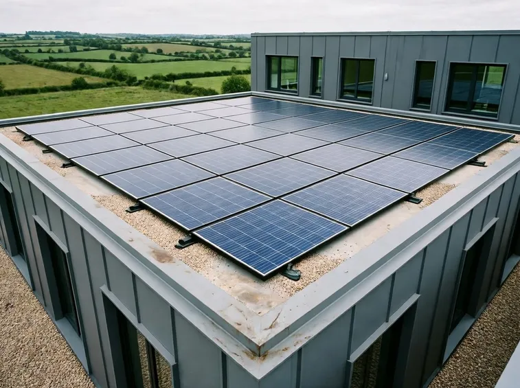 Pannelli fotovoltaici integrati sul tetto di un'azienda