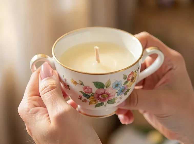 Elegante candela creata nella tazza da tè