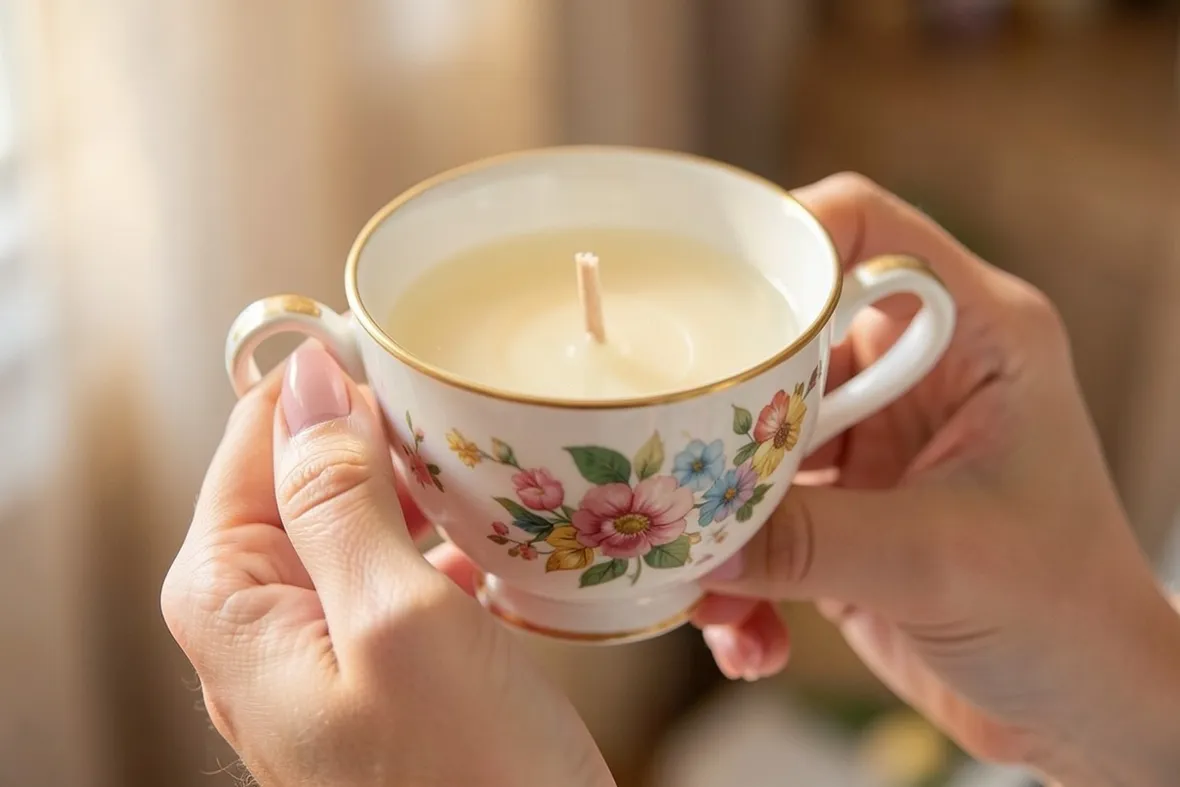 Elegante candela creata nella tazza da tè