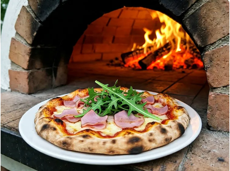 Pizza nel forno a legna