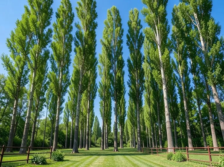 Filare di alberi di pioppo