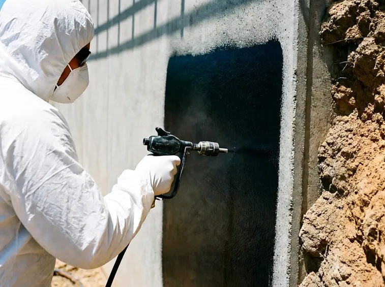 Operaio che applica guaina liquida