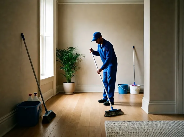 Uomo che pulisce il pavimento