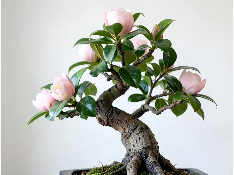 Bonsai di camelia fiorito