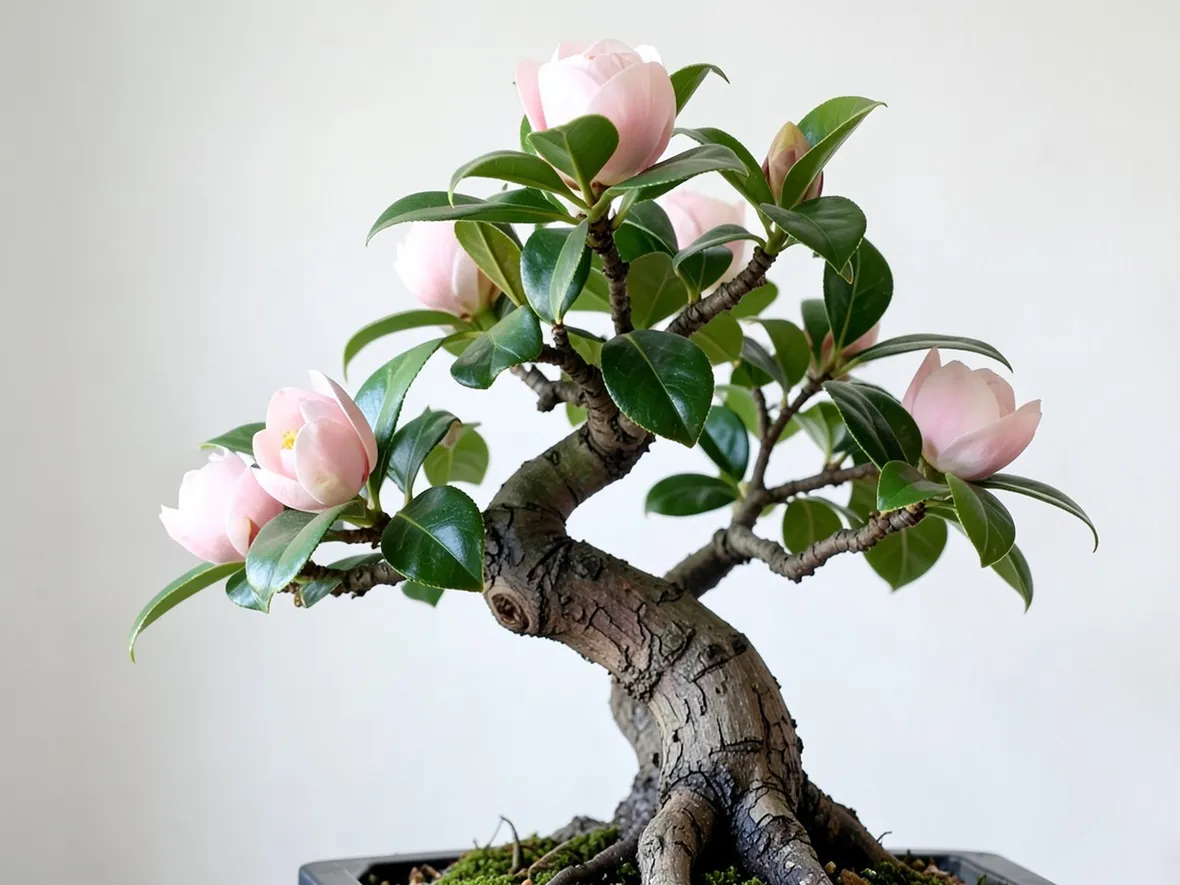 Bonsai di camelia fiorito