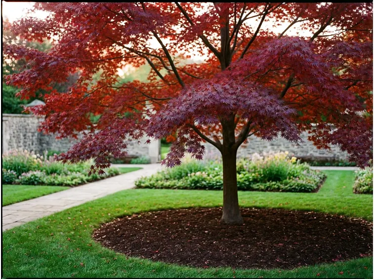 Liquidambar, mirabolano e altre latifoglie dal rosso autunnale