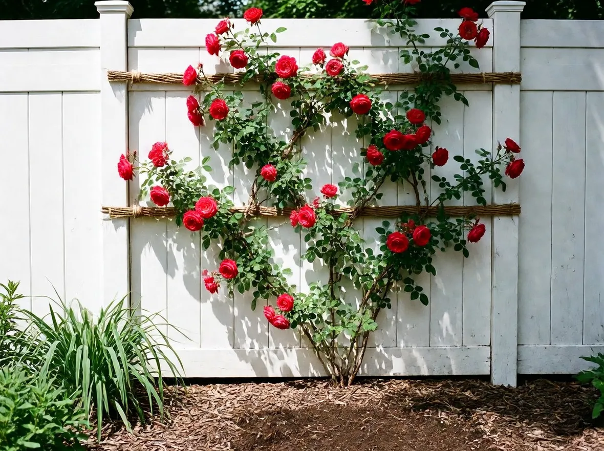 Rose rampicanti su uno steccato