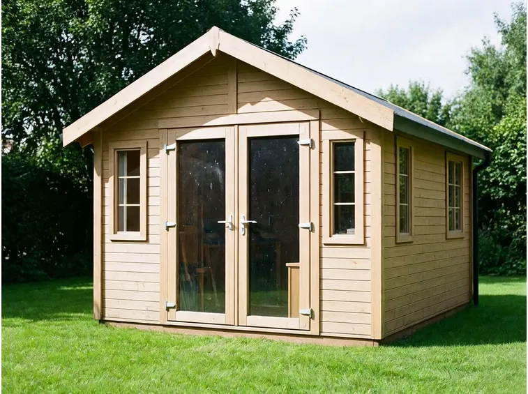 Casetta in legno con tettoia