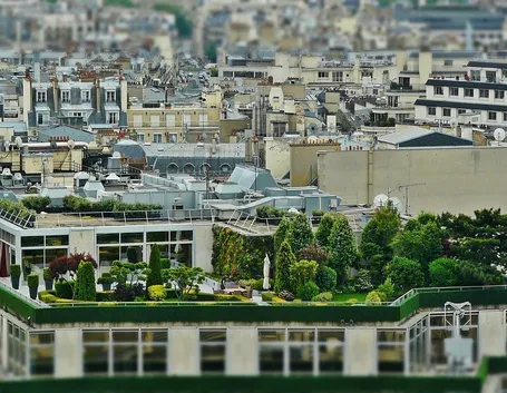 Giardino pensile sulla terrazza di un grande edificio