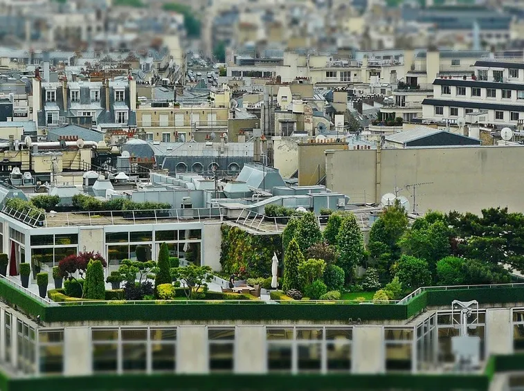 Giardino pensile sulla terrazza di un grande edificio