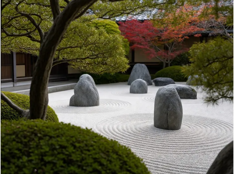 Giardino con rocce e sabbia