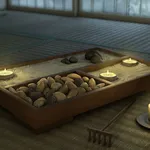 Giardino zen con sabbia e sassi