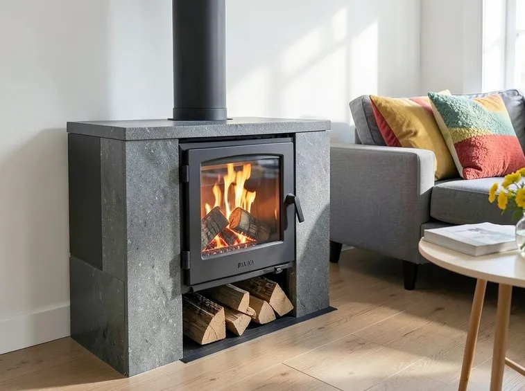 Stufa a legna con forno rivestita in pietra ollare