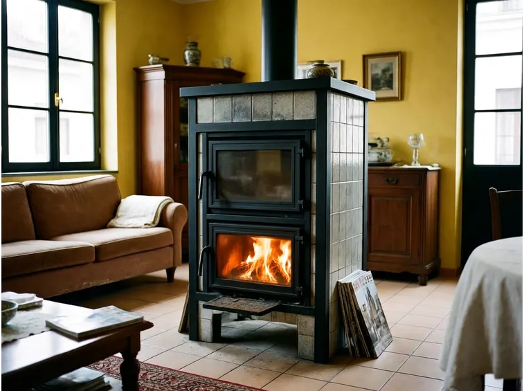 Stufa in ceramica grigia
