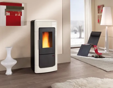 Termostufa a pellet in una stanza