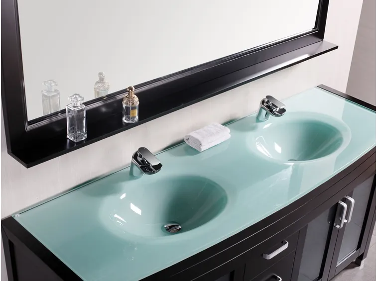Mobile con doppio lavabo in cristallo