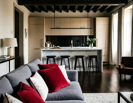 Cucina soggiorno raffinata