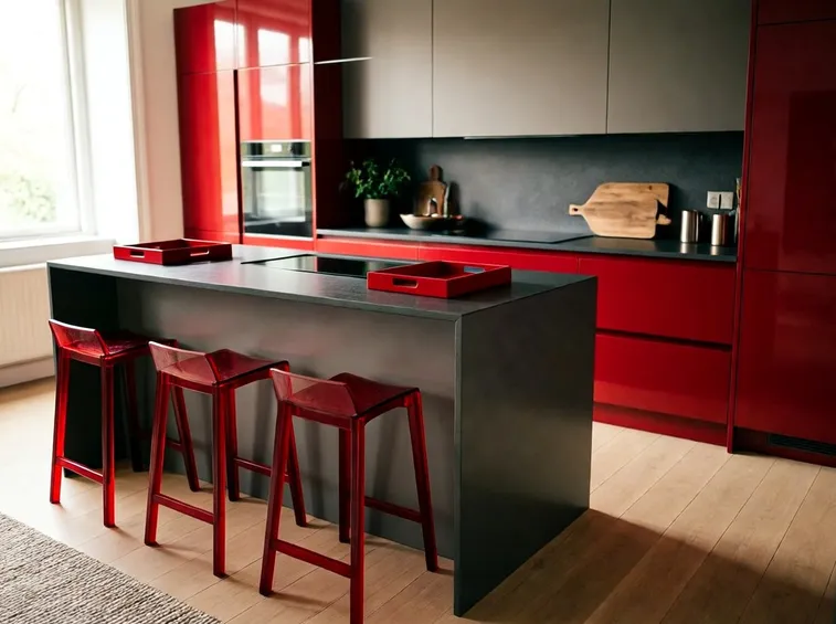 Cucina rossa e bianca