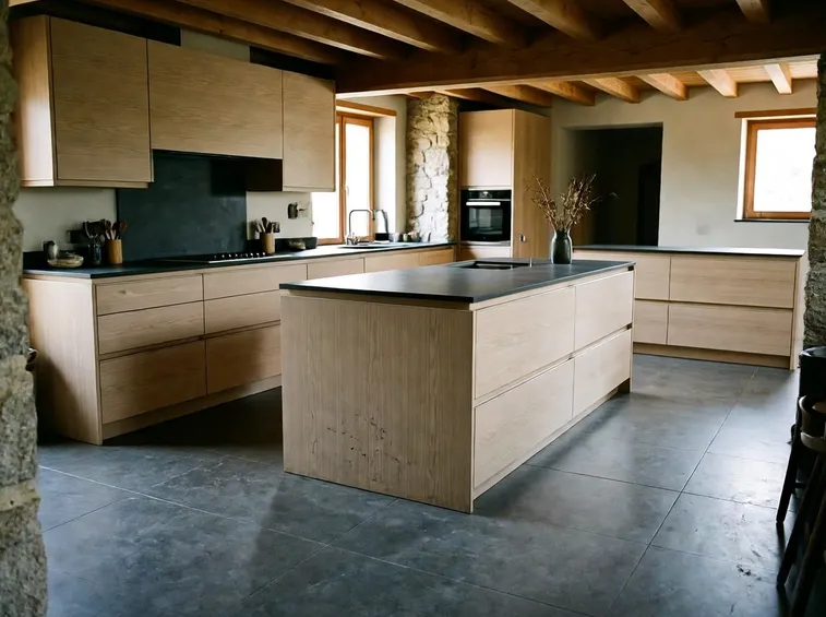 Cucina moderna in legno con isola centrale