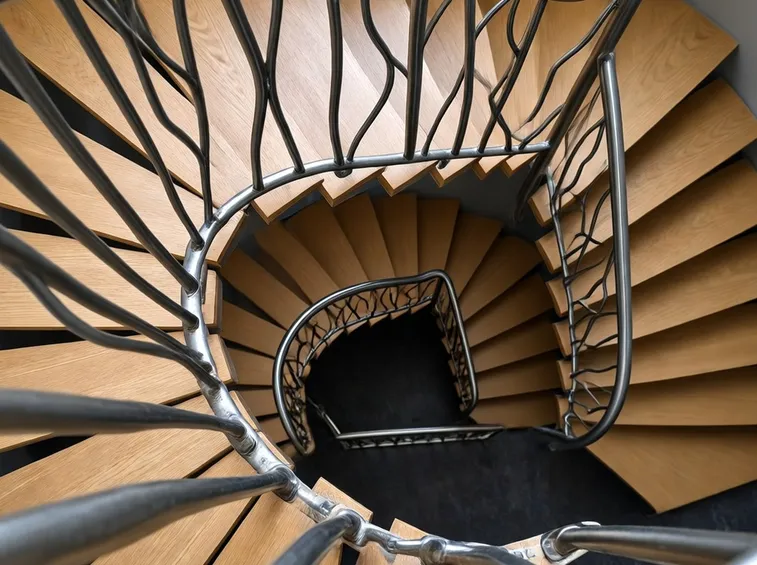 Scala d'acciaio e legno.