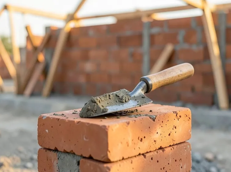 La posa dei mattoni per la costruzione muro