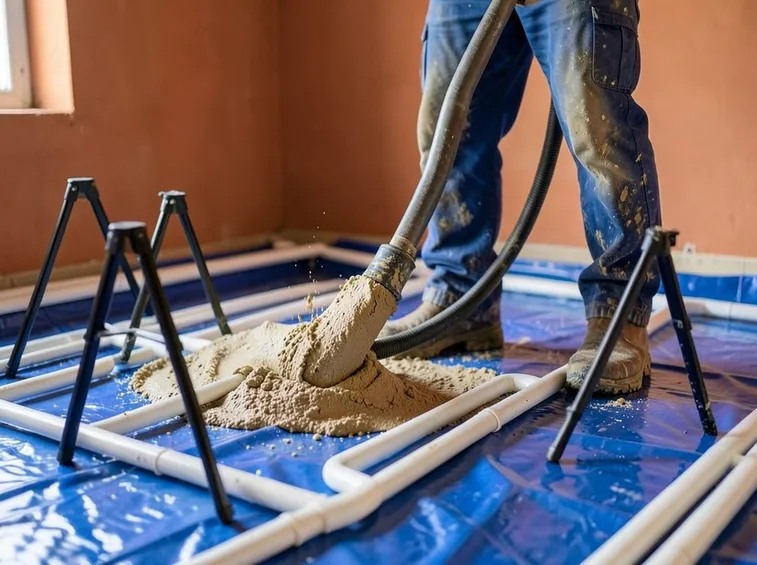 Massetto premiscelato posato sopra impianto a pavimento