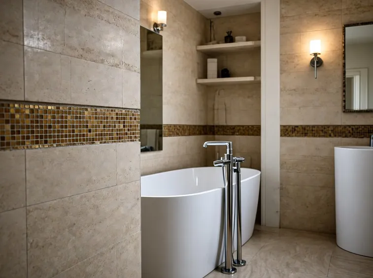 Bagno con rivestimento in piastrelle