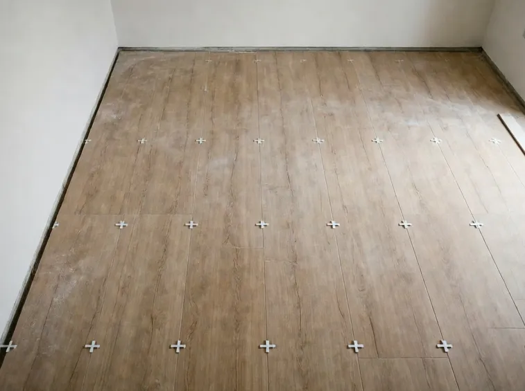 Gres porcellanato effetto legno durante la posa