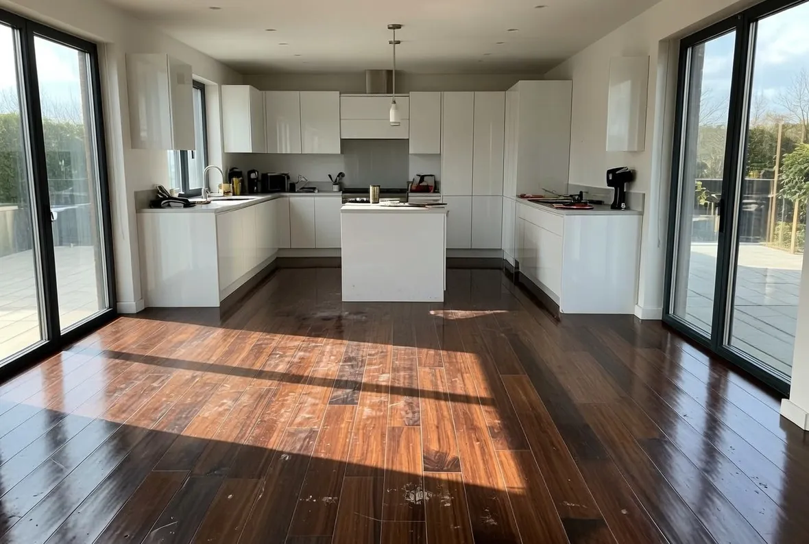Pavimento laminato effetto legno scuro