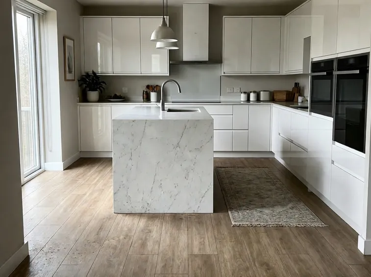 Cucina moderna con pavimento in gres