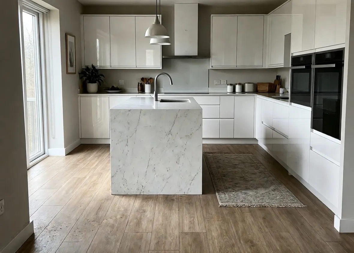 Cucina moderna con pavimento in gres