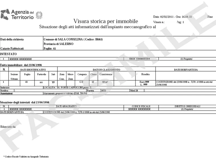 Visura catastale di un terreno