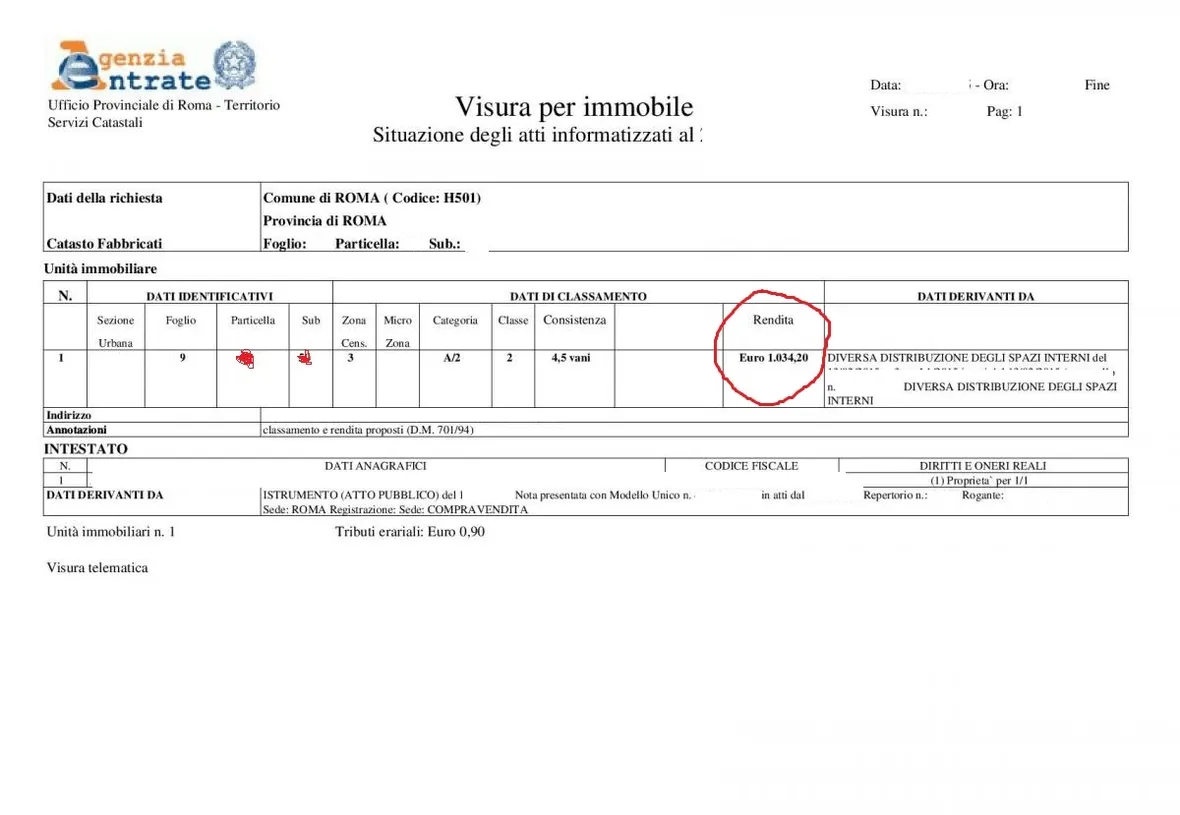 Esempio di visura catastale