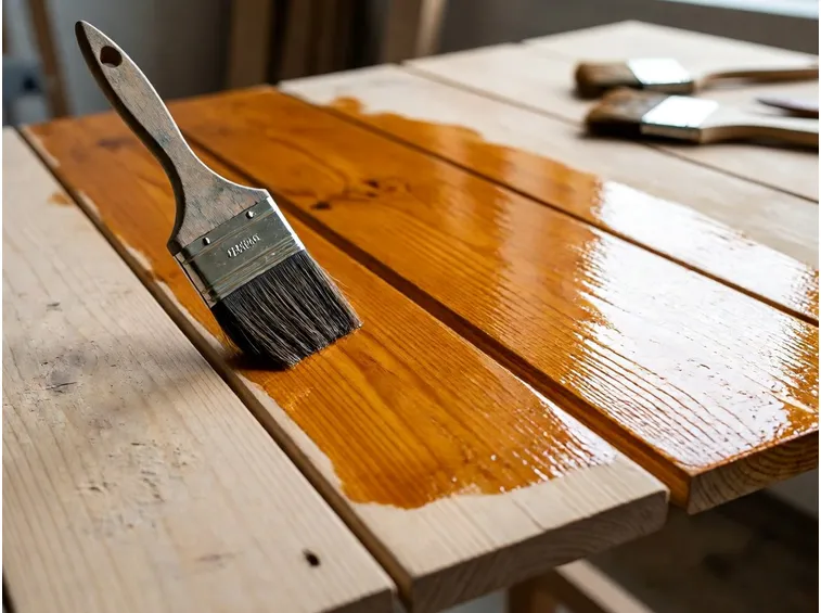 Verniciatura di un tavolo in legno