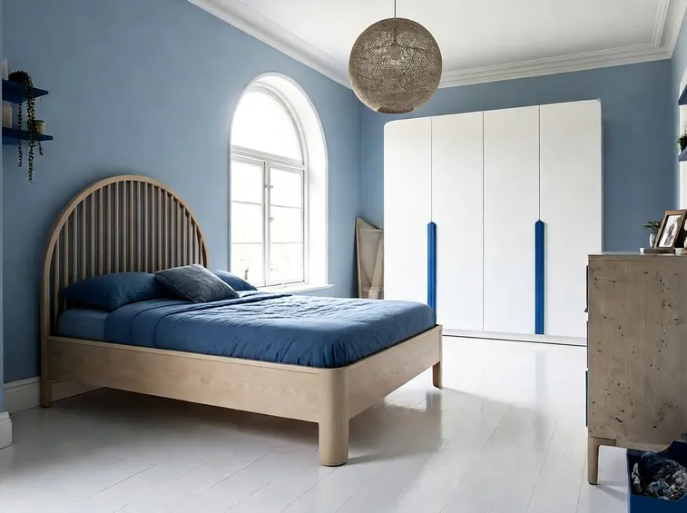 cameretta con parete azzurra