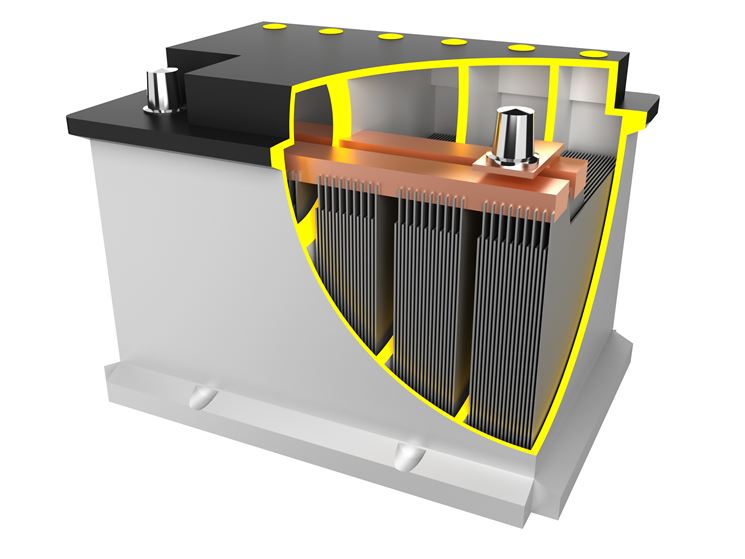 L'interno di una batteria per auto