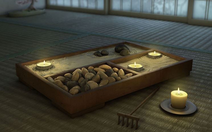 Giardino zen con sabbia e sassi
