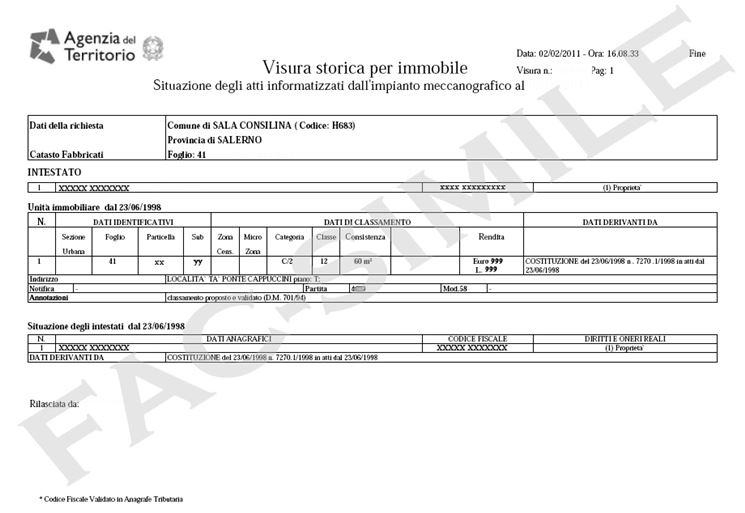 Visura catastale di un terreno