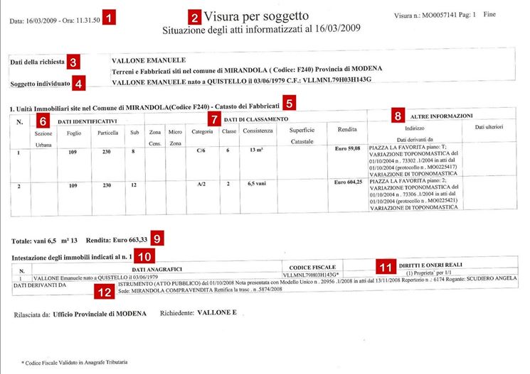 Leggere visura catastale